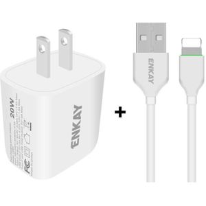ENKAY Hat-Prince 20W PD Type-C + QC 3.0 USB Fast Charging Travel Charger Power Adapter with Fast Charge Data Cable  US Plug(With 8 Pin Cable)
