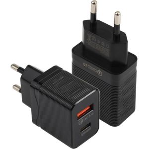 LZ-728 QC 3.0 USB + PD 20W USB-C / Type-C Fast Travel Charger  EU Plug(Black)