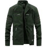 Men Casual Leather Jacket Coat (Color:Army Green Size:XXXL)