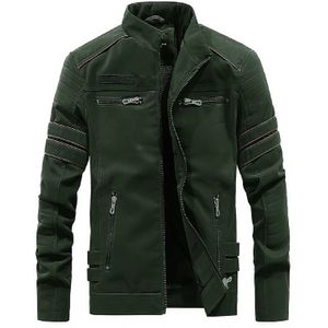 Men Casual Leather Jacket Coat (Color:Army Green Size:XXXL)