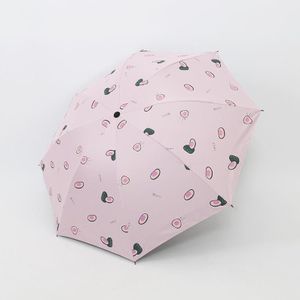Small Fresh Sun Umbrella Female Sun Umbrella Student Vinyl Three-Fold Simple Dual-Use Sun Umbrella(Avocado Pink)