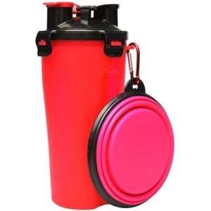 Pet Outdoor Portable Dual-use Water and Food Cup with A Folding Bowl (Red)