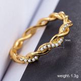 Simple Stylish Ladies Full Rhinestone Twist Modelling Ring(Gold US Size:6)