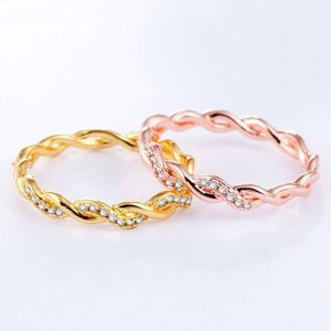 Simple Stylish Ladies Full Rhinestone Twist Modelling Ring(Gold US Size:6)