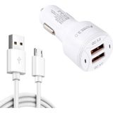 TE-092 36W Dual QC3.0 USB Fast Car Charger + USB to Micro USB Data Cable Set(White)