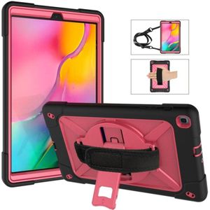 For Galaxy Tab A 10.1 (2019) T510 Contrast Color Silicone + PC Combination Case with Holder(Black + Rose Red)