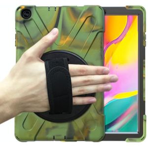 For Samsung Galaxy Tab A 10.1 (2019) T515 / T510 Shockproof Colorful Silicone + PC Protective Case with Holder & Shoulder Strap & Hand Strap(Camouflage)