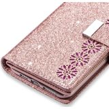 Voor Samsung Galaxy Note 8 Multi-card Slots Starry Sky Laser Carving Glitter Zipper Horizontale Flip Lederen Case met Holder & Wallet & Lanyard(Rose Gold)