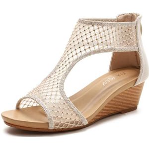 Dames zomer sandalen all-match casual mesh dikke zool wedge hiel schoenen  maat: 37 (goud)