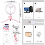 PULUZ 7.9 inch 20cm Light + Desktop Tripod Mount USB 3 Modes Dimmable Dual Color Temperature LED Curved Light Ring Vlogging Selfie Photography Video Lights with Phone Clamp(Pink)