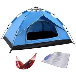 TC-014 Outdoor Beach Travel Camping Automatic Spring Multi-Person Tent For 3-4 People(Blue+Mat+Hammock)