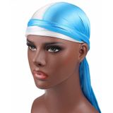 Double-coloured Silk Satin Long-tailed Pirate Hat Turban Cap Chemotherapy Cap (White + Baby Blue)