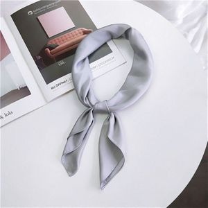 Soft Imitated Silk Fabric Solid Color Small Square Scarf Professional Silk Scarf for Women  Length: 70cm(Light Grey)