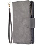 For Huawei Y6 (2019) Skin Feel Detachable Magnetic Zipper Horizontal Flip PU Leather Case with Holder & Card Slots & Wallet & Photo Frame & Lanyard(Grey)