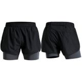 Men Fake Two-piece Sports Stretch Shorts (Color:Black Gray Size:XXL)