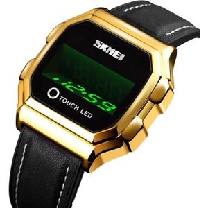 SKMEI 1650 Leather Strap Version LED Digital Display Electronic Watch with Touch Luminous Button(Gold)