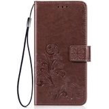 Lucky Clover Pressed Flowers Pattern Leather Case for Huawei Y6 Pro 2019  with Holder & Card Slots & Wallet & Hand Strap (Brown)