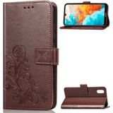 Lucky Clover Pressed Flowers Pattern Leather Case for Huawei Y6 Pro 2019  with Holder & Card Slots & Wallet & Hand Strap (Brown)