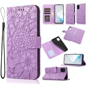 Voor Samsung Galaxy Note10 Lite / A81 Skin For Embossed Sunflower Horizontale Flip Leren Case met Houder & Card Slots & Wallet & Lanyard (Paars)