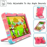 For Amazon Kindle Fire HD 8 (2020) Contrast Color Shockproof Robot Silicone + PC Case with Wristband Holder(Camouflage + Rose Red)