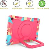 For Amazon Kindle Fire HD 8 (2020) Contrast Color Shockproof Robot Silicone + PC Case with Wristband Holder(Camouflage + Rose Red)