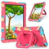 For Amazon Kindle Fire HD 8 (2020) Contrast Color Shockproof Robot Silicone + PC Case with Wristband Holder(Camouflage + Rose Red)