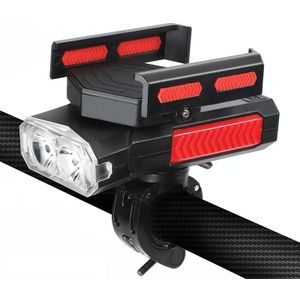 MT-001 5 in 1 Outdoor Cycling Bike Front Light With Emergency Light & Horn Bracket  4000 mA (Red Black)