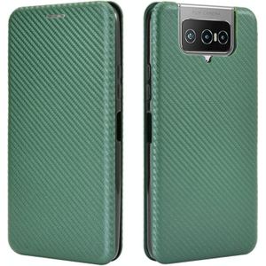 For Asus Zenfone 7 ZS670KS / Zenfone 7 Pro ZS671KS Carbon Fiber Texture Magnetic Horizontal Flip TPU + PC + PU Leather Case with Card Slot & Lanyard(Green)