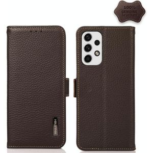 Voor Samsung Galaxy A23 5G Khazneh Side-Magnetic Litchi Echt leer RFID-telefooncase (Brown)