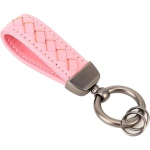 Car Metal + Braided Leather Key Ring Keychain (Pink)