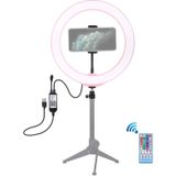 PULUZ 10.2 inch 26cm USB RGBW Dimmable LED Ring Vlogging Photography Video Lights with Cold Shoe Tripod Ball Head & Remote Control & Phone Clamp(Pink) (RING!)