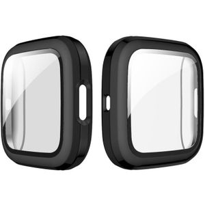 For Fitbit Versa 2 Plating PC Shell + Tempered Glass Film(Black)