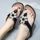 Ladies Summer Bohemian Sandals Seaside Retro Beaded Shell Slippers  Size: 39(Black)
