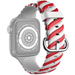 Two-color Twist Silicone Replacement Strap Watchband For Apple Watch Series 7 & 6 & SE & 5 & 4 44mm  / 3 & 2 & 1 42mm(Red White)