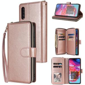 For Samsung Galaxy A70 Zipper Wallet Bag Horizontal Flip PU Leather Case with Holder & 9 Card Slots & Wallet & Lanyard & Photo Frame(Rose Gold)