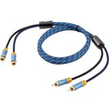 EMK 2 x RCA Male to 2 x RCA Male Gold Plated Connector Nylon Braid Coaxial Audio Cable for TV / Amplifier / Home Theater / DVD  Cable Length:1.5m(Dark Blue)