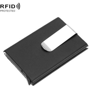 Aluminum Alloy Credit Card Case RFID Anti-Magnetic Metal Card Box(Microfiber Leather Black)