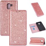 For Samsung Galaxy J6 (2018) / A8 (2018) Ultrathin Glitter Magnetic Horizontal Flip Leather Case with Holder & Card Slots(Rose Gold)