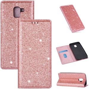 For Samsung Galaxy J6 (2018) / A8 (2018) Ultrathin Glitter Magnetic Horizontal Flip Leather Case with Holder & Card Slots(Rose Gold)