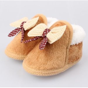 Spring Autumn and Winter Baby Cotton Shoes Boots Thick Warm Soft Bottom Bow Toddler Shoes  Size:14(Khaki)