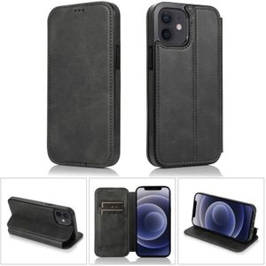 Strong Magnetic Closure PU + TPU Leather Case with Card Slots & Holder For iPhone 12 mini(Black)