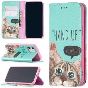 Colored Drawing Pattern Invisible Magnetic Horizontal Flip PU Leather Case with Holder & Card Slots & Wallet For iPhone 12 mini(Cat)