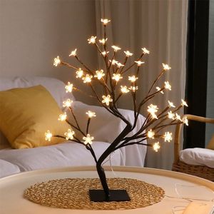 48 Lights Cherry Tree Lamp Table Lamp Room Layout Decoration Creative Bedside Night Light Gift  Style:Bauhinia Black Tree