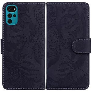 Voor Motorola Moto G22 Tijger Embossing Patroon Horizontale Flip Leren Telefoonhoes (Zwart)