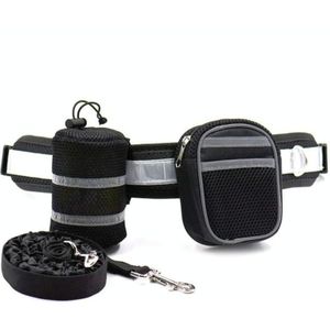 Dog Running Reflective Adjustable Belt Traction Rope with Small Bag  Specification:4-Piece Set(Black)