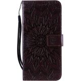 Pressed Printing Sunflower Pattern Horizontal Flip PU Leather Case for Huawei P Smart Z / Y9 Prime (2019)  with Holder & Card Slots & Wallet & Lanyard (Brown)