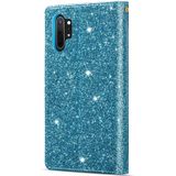 For Samsung Galaxy Note10 Multi-card Slots Starry Sky Laser Carving Glitter Zipper Horizontal Flip Leather Case with Holder & Wallet & Lanyard(Sky Blue)