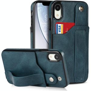 Crazy Horse Texture Shockproof TPU + PU Leather Case with Card Slot & Wrist Strap Holder For iPhone XR(Sapphire Blue)