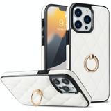 Voor iPhone 13 Pro Max Rhombic PU lederen telefoonhoes met ringhouder