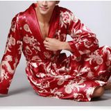 Men's Long Paragraph Silk Pajamas (Color:Burgundy Size:XXL)